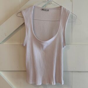Zara White Ribbed Tank Top Scoop Neck Small Neutral Perfect for Layering